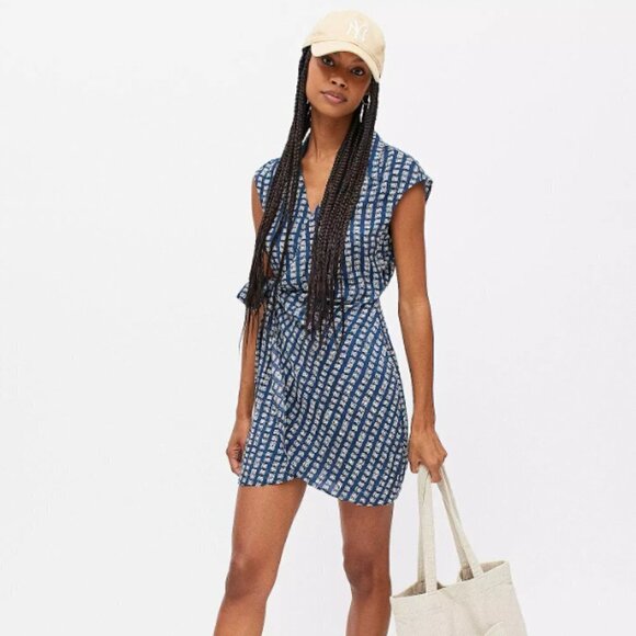 NWT URBAN OUTFITTERS | Silver Sun Navy Mini Wrap Dress Butterfly | Sz. S - Picture 2 of 11